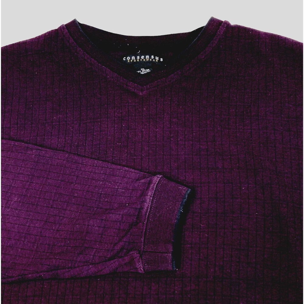 Consensus Sweater Sweatshirt Ribbed Purple XL V-Neck Pullover Cotton Preppy Y2K